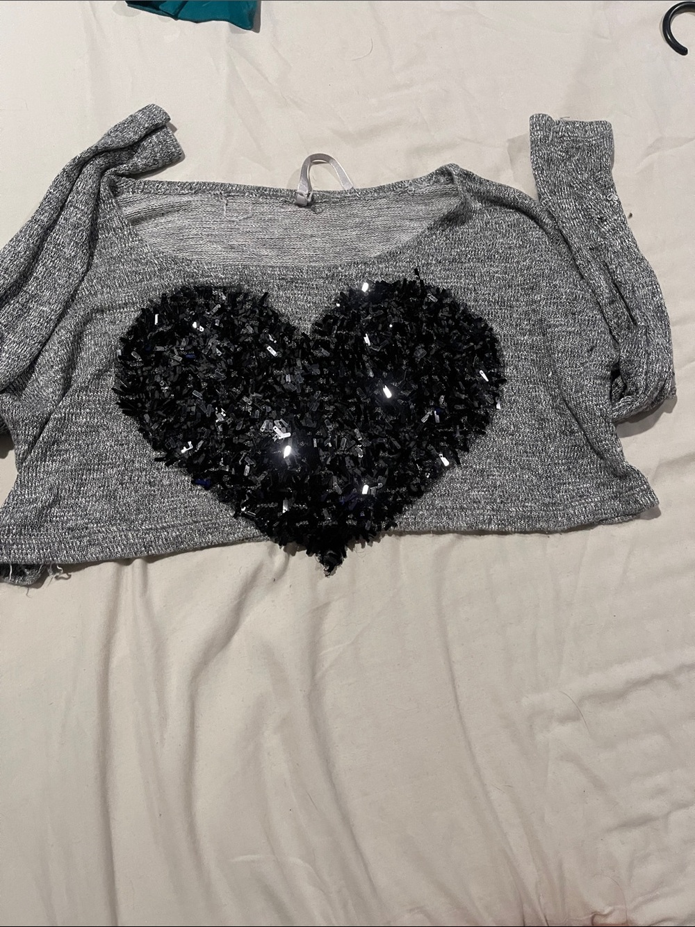 Gray Sequin Heart Crop Top